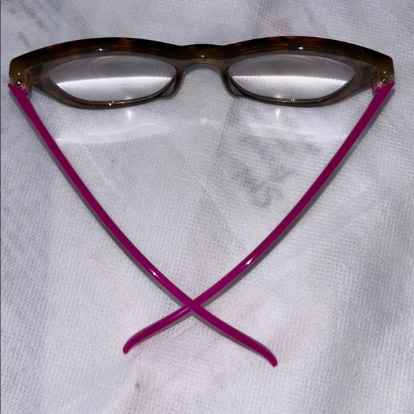 Betsey Johnson +2.50 Brown Tortoise Hot Pink Cat Eye Thick Frame Reading Glasses - Picture 7 of 10